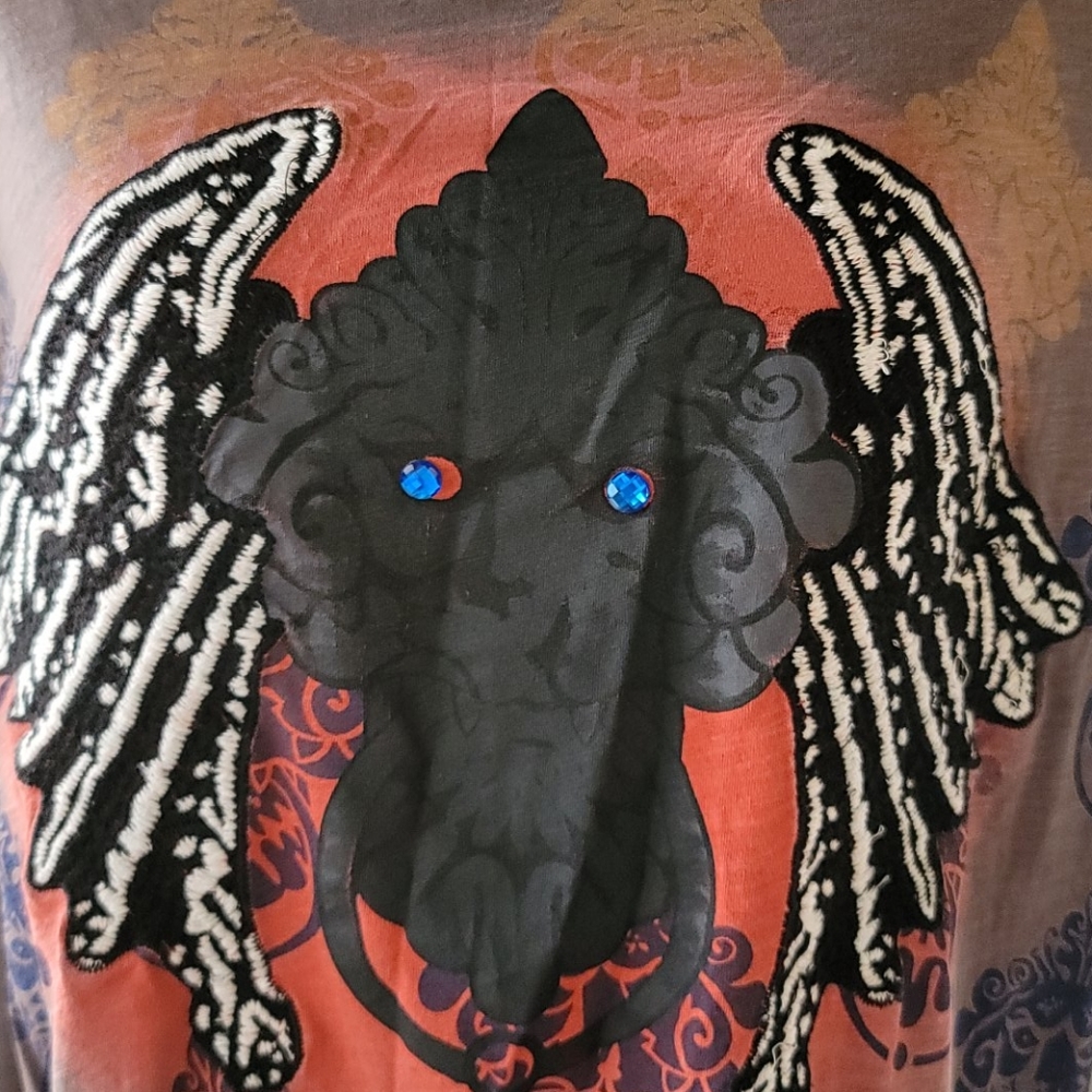 Unique Boho Patched/Embroidered/Studded Elephant Graffiti Tee XXL/XL/L
